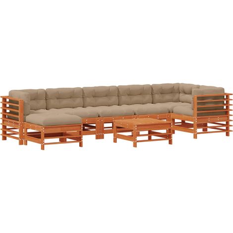 Garden Lounge Set 8 pcs Wax Brown Solid Pine Wood vidaXL