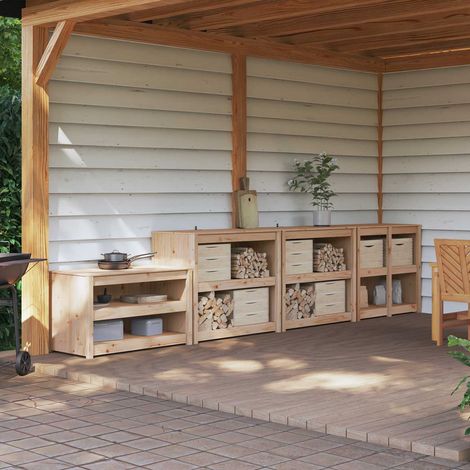 vidaXL Meuble de cuisine d'extérieur MEPPEL 4 pc Douglas Naturel (1/5)