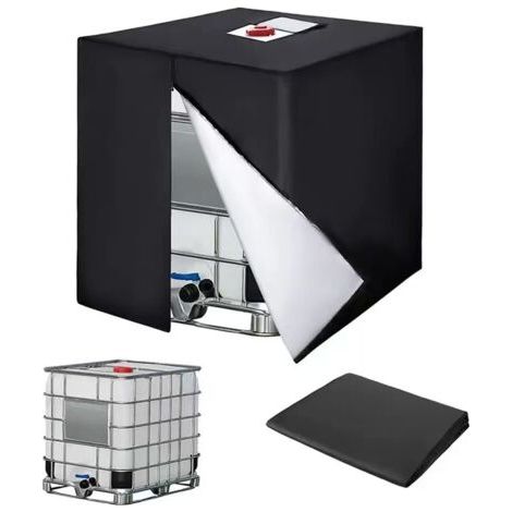 RHG Bache pour Cuve 1000L , 420D Réservoir d'eau Couvercle, Anti-UV Housse Protection Cuve, Bâche de Protection Cuve IBC avec Fermeture éclair, 120 x 100 x 116 cm(Noir) (1/5)