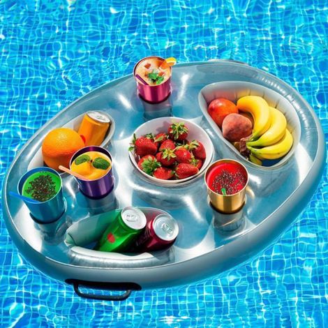 Bouées gonflables pour piscine - Porte-gobelets flottants pour piscine - Accessoires de piscine - 70 x 50 cm - Argent (1/5)