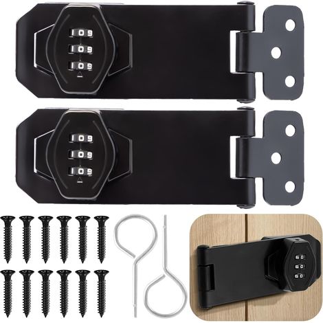 Lot de 2 Serrures à Combinaison 4 Pouces - Verrou de Code pour Porte, Armoire, Boîte aux Lettres (Noir)