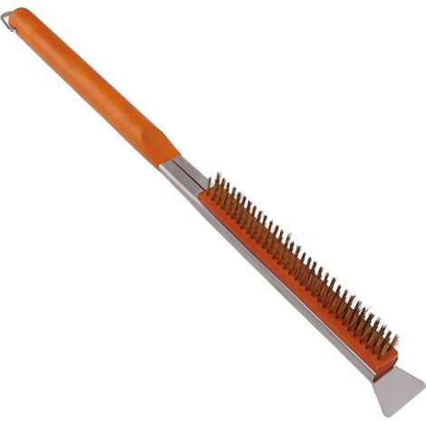 Brosse à pierre à pizza en bois, poils en laiton amovible, nettoyage facile pour four BBQ gril (1/5)
