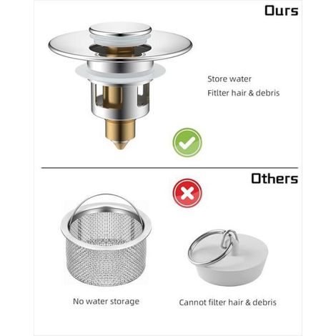 Bonde Lavabo Pop Up - Filtre Evier Chrome - Adaptateur Drain 22 à 46 mm - Pour Salle de Bain et Cuisine - 1 Pièce (1/5)