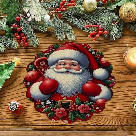 Sets de table de Noël style américain, dessous de plat antidérapants et isolants thermiques pour cuisines de restaurant, résistants aux taches et à l'usure, en stock - Lot de 6 pièces (vinyle) 36 x 36