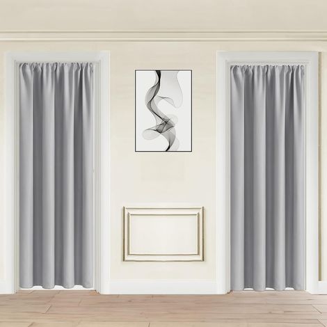 Lot de 2 Rideaux occultants à Isolation Thermique avec embrasses - pour Porte de Chambre à Coucher, Placard - 106,7 x 203,2 cm - Gris argenté (1/5)