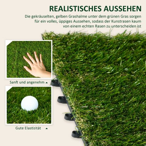 Gazon synthétique réaliste, antidérapant avec drainage intégré, 11 brins/m², hauteur 25 mm, lot de 10 dalles, 30 x 30 cm, vert herbe. (1/4)