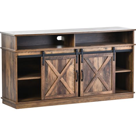 Mobile TV rustico marrone con porte scorrevoli, ripiani regolabili e 148 cm (1/5)
