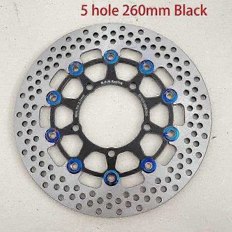Disques de frein flottants universels en alliage d'aluminium pour moto, diamètre extérieur 200 mm/220 mm/245 mm/260 mm, plaquettes de frein à refroidissement rapide (noires 260 mm) (1/5)