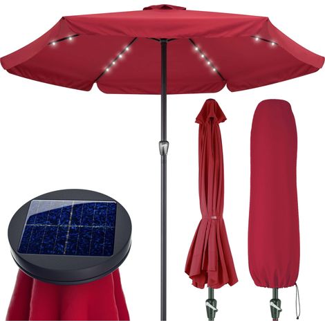 KINGSLEEVE® Parasol de jardin extérieur LED solaire 330cm Pare-soleil en aluminium avec manivelle Protection UV 80+ Rouge (1/6)