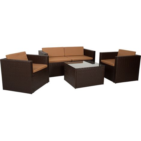 Set conjunto mesa, sofà y 2 sillones color marrón