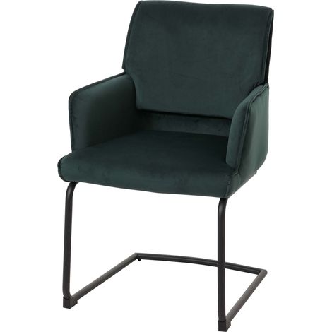 Chaise cantilever HWC-N60, chaise de salle à manger, chaise de cuisine, tissu/textile Oeko-Tex  vert (1/5)