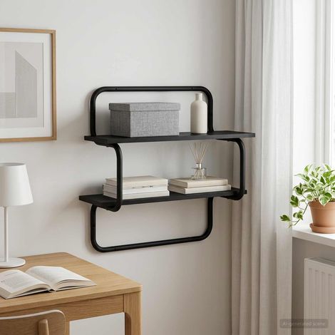 vidaXL Estante de pared de 2 niveles Roble Negro 40 x 24,5 x 61 cm (1/5)