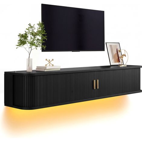 Portes cannelées et ruban LED Ambiance personnalisée et sol dégagé Meuble TV mural 175 cm pour salon moderne (1/5)