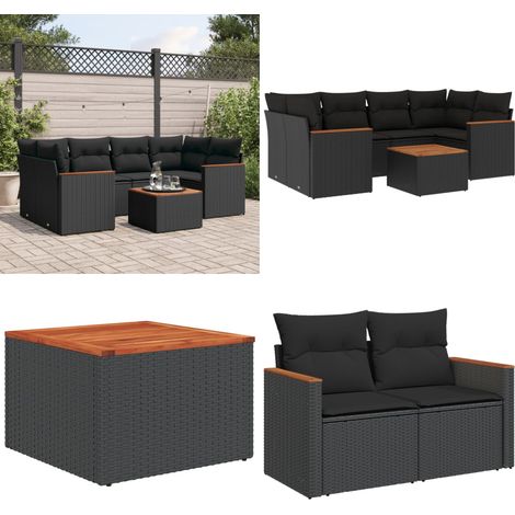 Salon de jardin 7 pcs avec coussins noir résine tressée - Ensemble Salon De Jardin - Mobilier Extérieur - Jardin Design - Chaise Lounge - Set Salon - Home & Living (1/5)