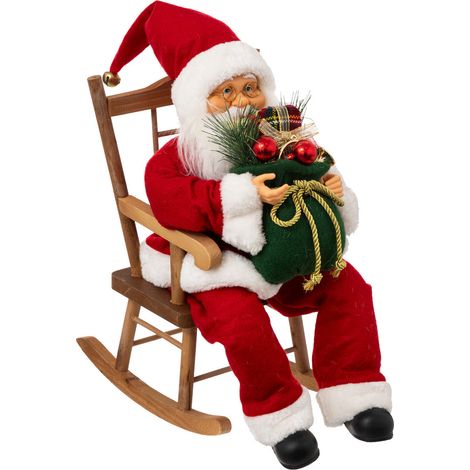 Père Noël habit traditionnel Rouge et Blanc assis dans son rocking chair H 40 cm - Feeric Christmas (1/2)
