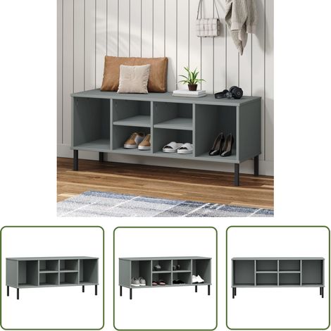 The Living Store Schuhregal OSLO mit Metallbeinen Grau 106x35x45 cm Massivholz - Holz Schrank - Schuhschrank - Garderobe - Massiver Holzschaukel - Wohnzimmermöbel (1/5)