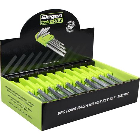 Sealey S01263 Siegen Long Ball-End Hex Key Set 9pc - Display Box of 10