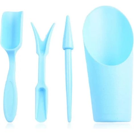 Set di 4 attrezzi da giardinaggio, ergonomici, portatili, multifunzionali, neri (1/5)