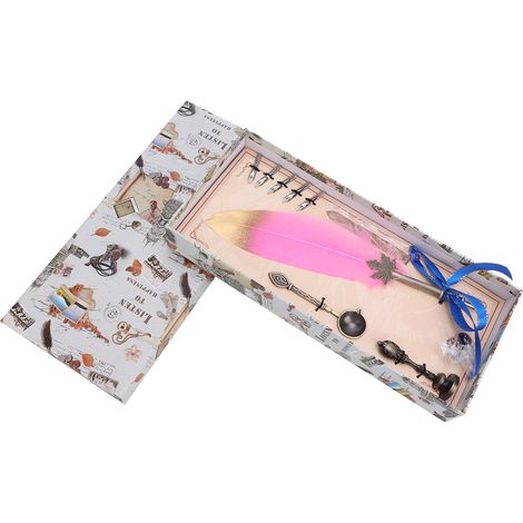 Plume d'oie vintage européenne rose, stylo à encre calligraphie, décoration maison, cadeau, stylo plongeur élégant. (1/5)