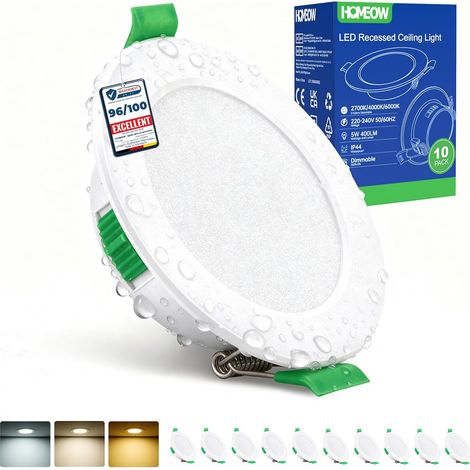 Lot de 10 Spot LED Encastrable Dimmable 5W, Spot LED Encastrable 68mm - 80mm Découpe, Blanc Chaud 2700K Blanc Neutre 4000K Blanc Froid 6000K Réglable Spot Salle de Bain IP44 pour Salon Cuisine (1/5)