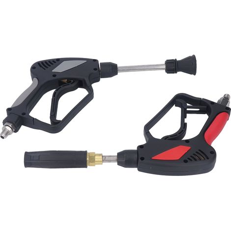 Pistolet haute pression 5000PSI avec pistolet à mousse (10,57GPM) - Kit lanceur d'eau anti-enchevêtrement intégré, filetage conique M141,5mm, connexion rapide, lot de 2 pièces pour nettoyage puissant. (1/5)