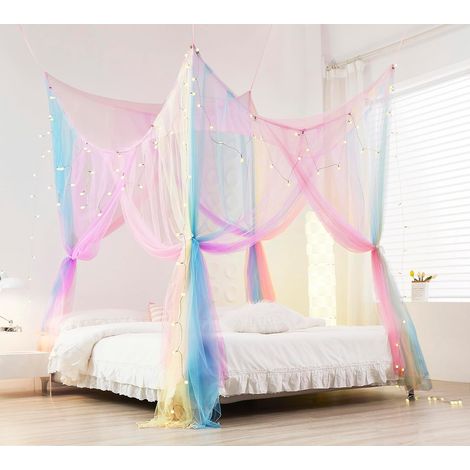 Couvre-lit arc-en-ciel avec lumières, couvre-lit, couvre-lit carré, rideau de lit, couvre-lit - recommandé pour les lits doubles à king-size (1/5)