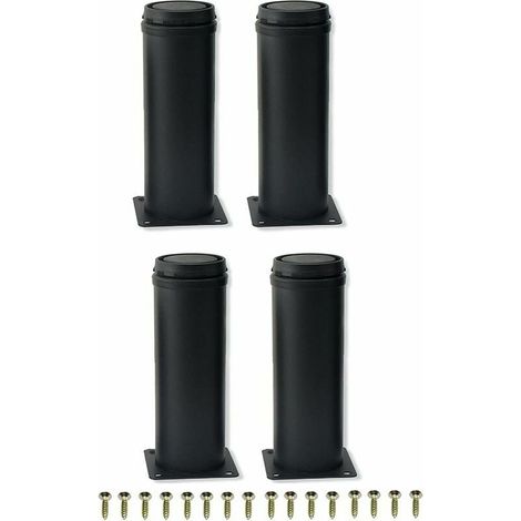Ulisem 4er-Set 15 cm verstellbare Möbelfüße aus schwarzem Edelstahl für Schränke, Tische und Sofas – Ersatz-Möbelfüße, Schwarz, 15 cm (1/4)
