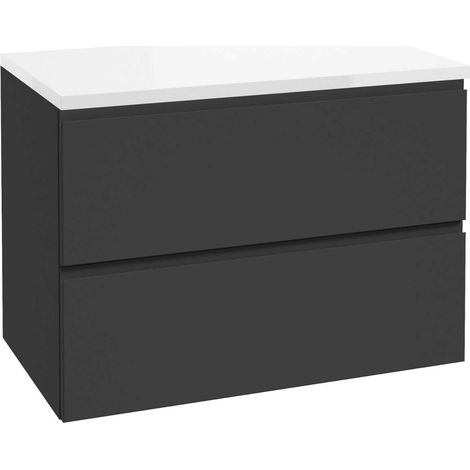 kielle Oudee - Waschtischunterschrank einschließlich Waschtischplatte 80x55x46 cm, schwarz matt/weiß glänzend 50002S814