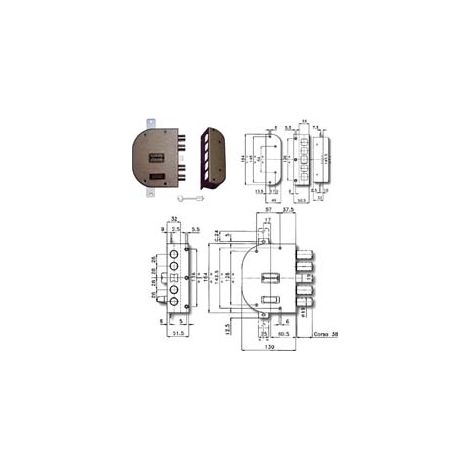 SERRATURA TRIPLICE DA APPLICARE CON SCROCCO DOPPIA MAPPA 2250  mm.60 SX (225051)    CR