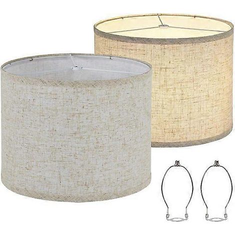 Set aus 2 Trommellampenschirmen, 33 cm oben x 33 cm unten x 25 cm hoch, Spinnenfassung, Farbe: Haferflocken, für Tisch- und Stehlampen (1/5)