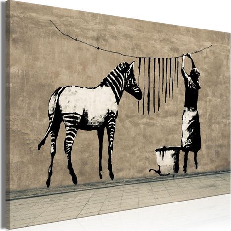 Tableau "Banksy - Washing Zebra on Concrete Wide" 60 x 90 cm (1/2)