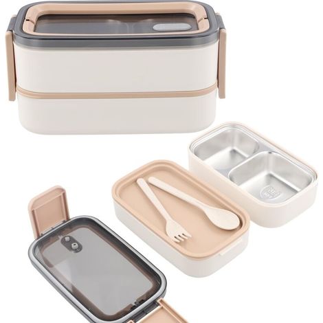 Boîte À Lunch Bento - Acier Inoxydable 304 - 2 Niveaux Avec Compartiments Séparés - Étanche - Sans BPA - Pour Bureau Maison École - 1 Pièce (1/5)