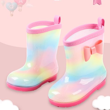 Bottes de pluie neuves, adaptées à toutes les saisons, chaussures d'eau antidérapantes pour tout-petits avec nœud arc-en-ciel et motif princesse, adorables chaussures roses arc-en-ciel pour bébé, 150 (1/5)