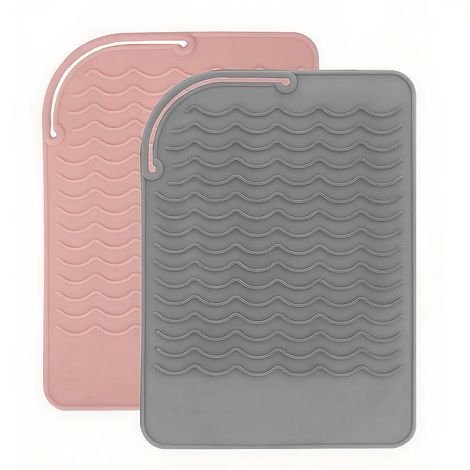 Tapis Pochette Fer à Lisser 2 Pièces Tapis de Protection Thermique Tapis Résistant à la Chaleur de Voyage, Pour Boucleur a Cheveux, Lisseur Vapeur, Seche Cheveux (Rose,Gris) (1/5)