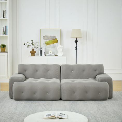 Sofá de 2 plazas (224x104x66 cm), sin montaje, reposabrazos amplios, tejido transpirable, gris (1/5)