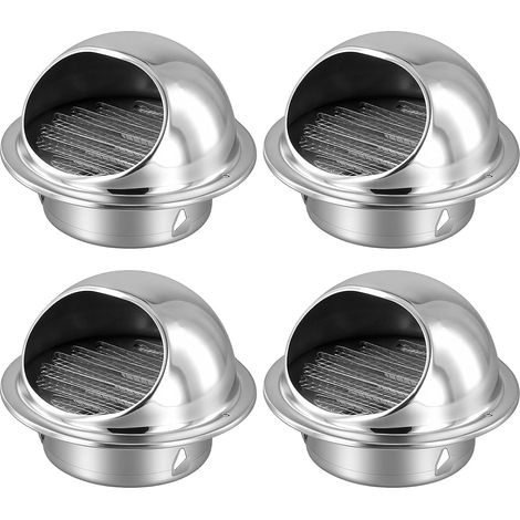 Lot de 4 grilles d'aération rondes en acier inoxydable - 100 mm - Avec moustiquaire - En forme de boule - 100 mm - Pour échappement, ventilation, hotte aspirante (1/5)