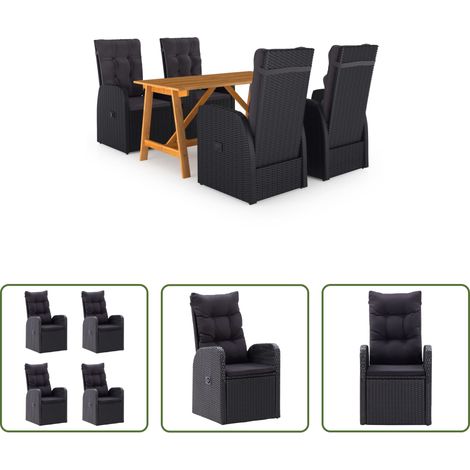 vidaXL Salle à manger extérieure - Ensemble à manger de jardin 5 pcs Noir (1/5)