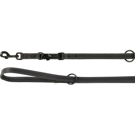 Laisse d'entraînement Cuir Noir pour Chien - 240cm x 20mm - avec Rivets et Mousqueton a Une Finition Brillante Noire (1/2)
