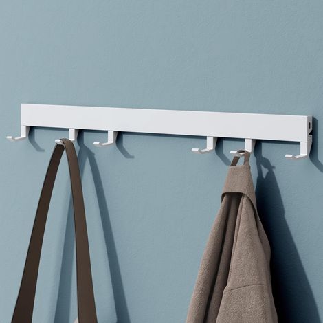 Mai & Mai Appendiabiti da Parete con 6 Ganci Scorrevoli, Attaccapanni da Muro in Alluminio Appendiabiti 60 cm per Cameretta, Ingresso, Cucina, Bianco Opaco, Stalo-10 (1/5)
