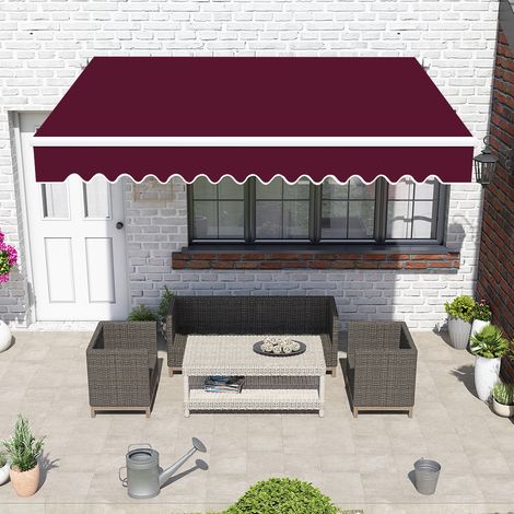 Manual Awning Canopy Outdoor Patio Garden Sun Shade Retractable Shelter Wine Red 4x3M (1/5)