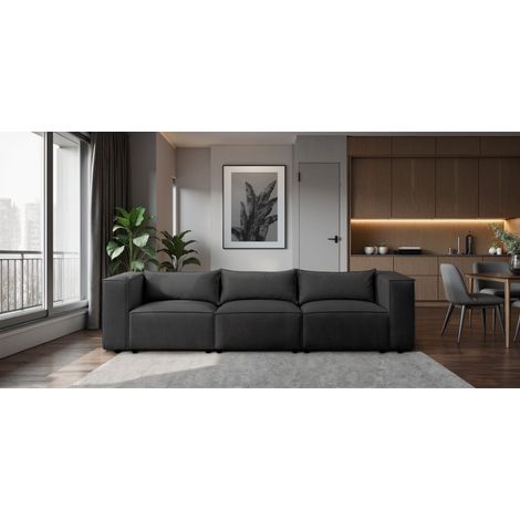 Sofa Designersofa NEVIO 3-Sitzer in Stoff Lincoln Schwarz
