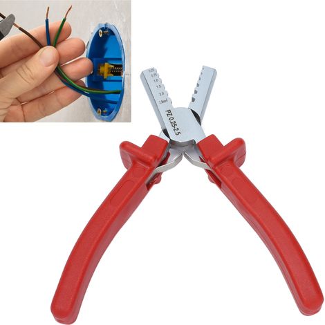 Pince à sertir terminal modèle PZ0.25‑2.5 avec manche ergonomique en caoutchouc pour connexions électriques domestiques (1/5)
