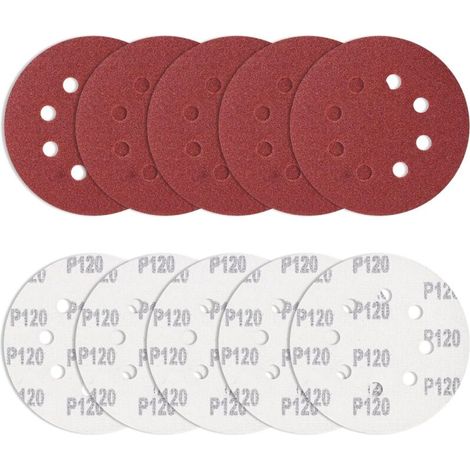 Lot de 10 Feuilles abrasives 125 mm Grain 120 Rondes Ponceuse Excentrique 8 Trous pour ébavurage et ponçage des Points de Soudure (1/5)