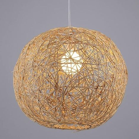 Suspension style champêtre pour salon avec boule en rotin, abat-jour en osier tressé, lanterne en bambou, plafonnier pour couloir, douille E26 RAPANDA (1/5)