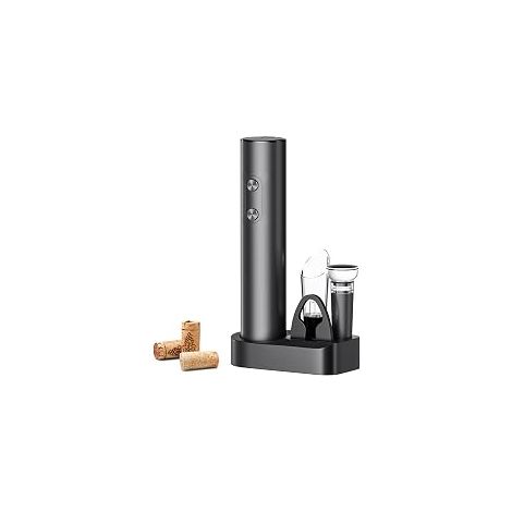 Coffret d’ouvre-bouteilles électrique avec base, accessoires comprenant tire-bouchon rechargeable, aérateur, bouchons et coupe-feuille — Cadeaux parfaits pour les amateurs de vin (1/4)