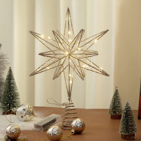 Étoile Pour Sommet De Sapin De Noël - LED À Piles - Structure À Ressort - 30 x 25 x 8 cm - Or Blanc - ABS - 1 Pièce (1/5)