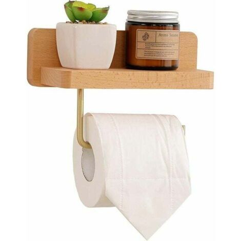 Porte Papier Toilette Bois avec étagère Support Papier WC Mural Auto-Adhésif pour Salle de Bain (1/5)