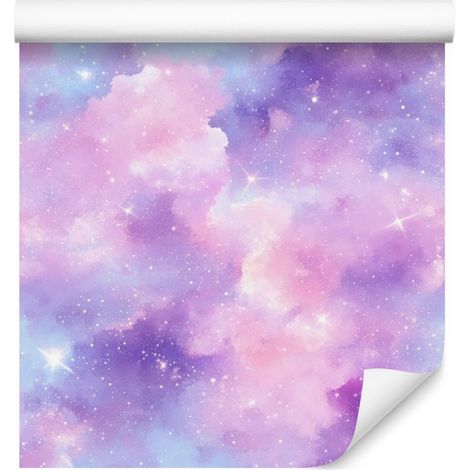 Papel pintado de galaxia en acuarela, fondo lavanda, centro lavanda, 50x1000 cm (1/5)
