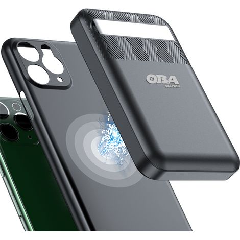 "Power Bank 10000mAh OBA: Caricabatterie portatile con ricarica rapida wireless magnetico PD 22.5 W e LED USB-C e USB MagSafe"