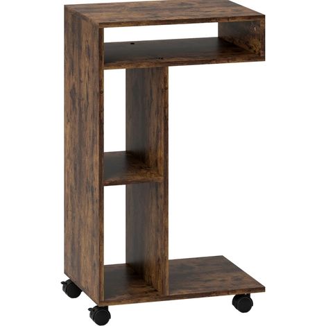 CHICFURN Tavolino laterale a C 40 x 30 x 69 cm marrone rustico, 3 scomparti e ruote (1/5)